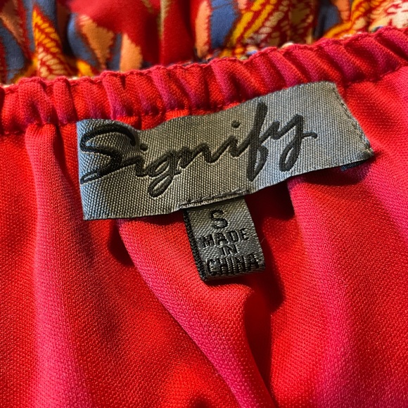 SIGNIFY Red Aztec Spaghetti Adjustable Strap Wide Leg Jumpsuit Women’s Size S - Picture 5 of 7